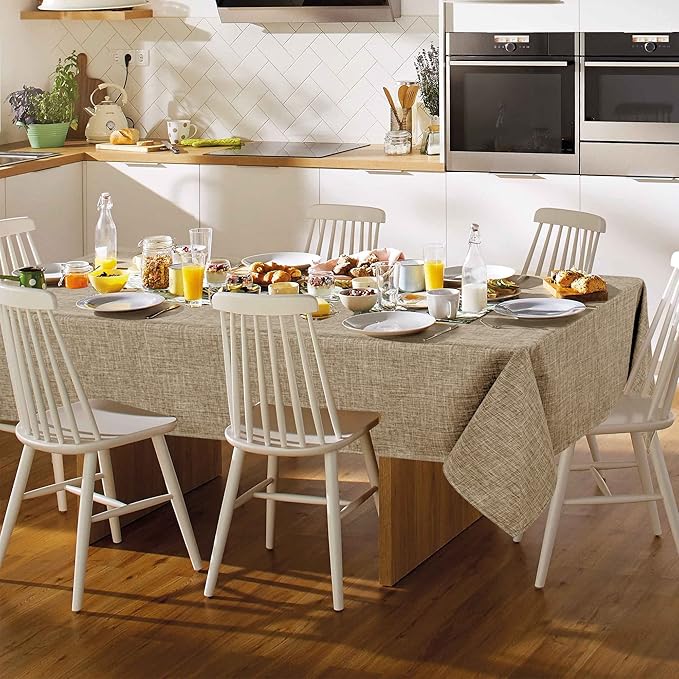 Fitable Faux Flax Rectangle Tablecloth Wrinkle Resistant Fabric Table Cloth, Indoor Outdoor Table Cover for Kitchen Dining, Camping, Farmhouse (Mocha, 54 x 78 Inch)