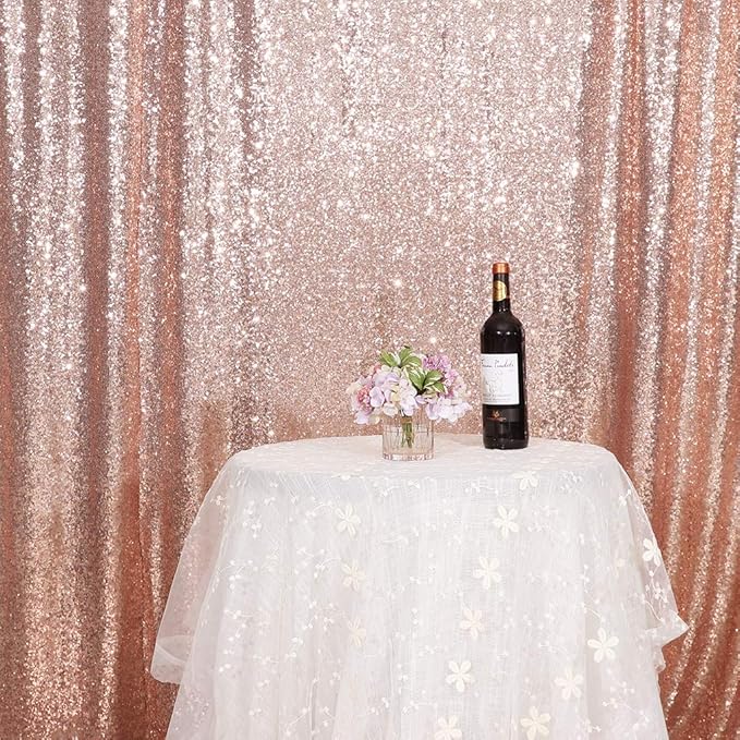 Juya Delight Rose Gold Sequin Backdrop Curtain, 6ftx8ft Glitter Backdrop Curtain for Parties, Christmas, Wedding, Party Decoration