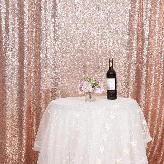 Juya Delight Rose Gold Sequin Backdrop Curtain, 6ftx8ft Glitter Backdrop Curtain for Parties, Christmas, Wedding, Party Decoration