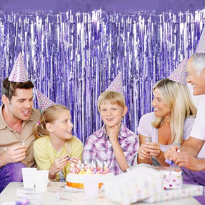 TONIFUL 3Pcs Light Purple Door Streamers Purple Photo Booth Backdrop Metallic Streamers Foil Fringe Curtains for Birthday,Christmas,New Year,Bachelorette,Grad Party Streamers Decor(9.9ft x 6.6ft)