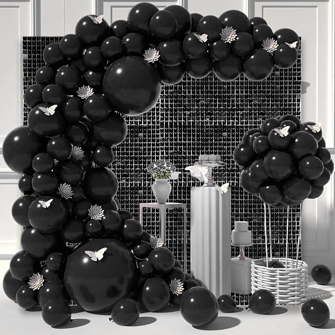 24PCS Black Shimmer Wall Backdrop, Square Sequin Backdrops Panel, Glitter Wall Background for Birthdays, Weddings, Graduation, Engagements, Disco Bachelorette Party Decoration (4FTx6FT)