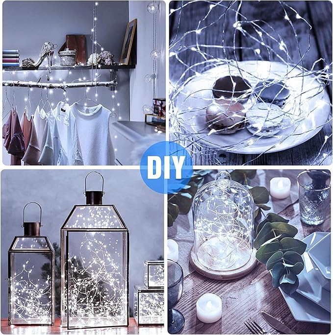 20 Pack Fairy Lights Battery Operated 7ft 20 LED Mini Fairy String Lights Waterproof Copper Wire Firefly Starry Lights for Wedding Party Mason Jars Christmas Decorations, Warm White & Cool White
