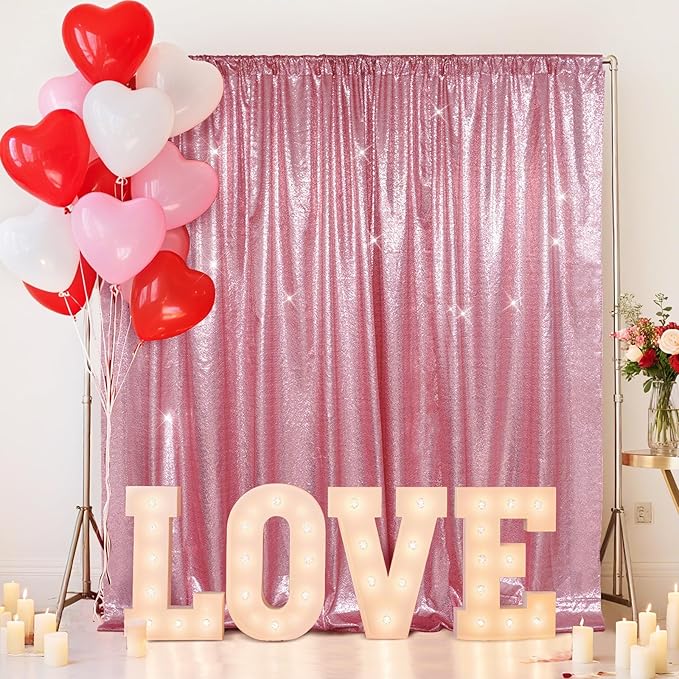 SquarePie Sequin Backdrop Less Transparent Background Sparkly Curtain for Wedding Party 4FT x 7FT Fuchsia Pink