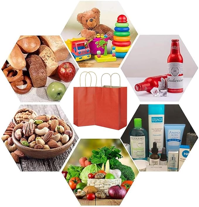 25 PCS Small Dark Red Gift Bags Kraft Paper Bags with Handles for Party Favor (8.2 x 6 x 3.1 in)