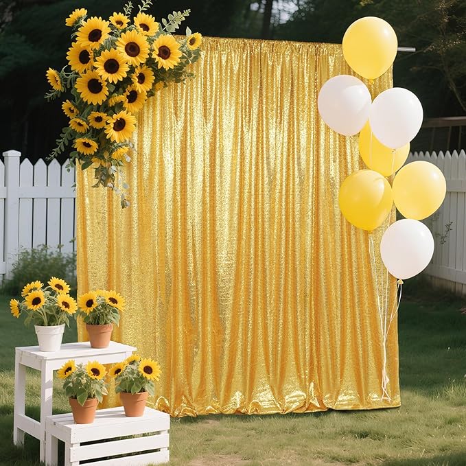 SquarePie Sequin Backdrop Curtain Not See Through Background for Wedding Party 4FT x 7FT Gold