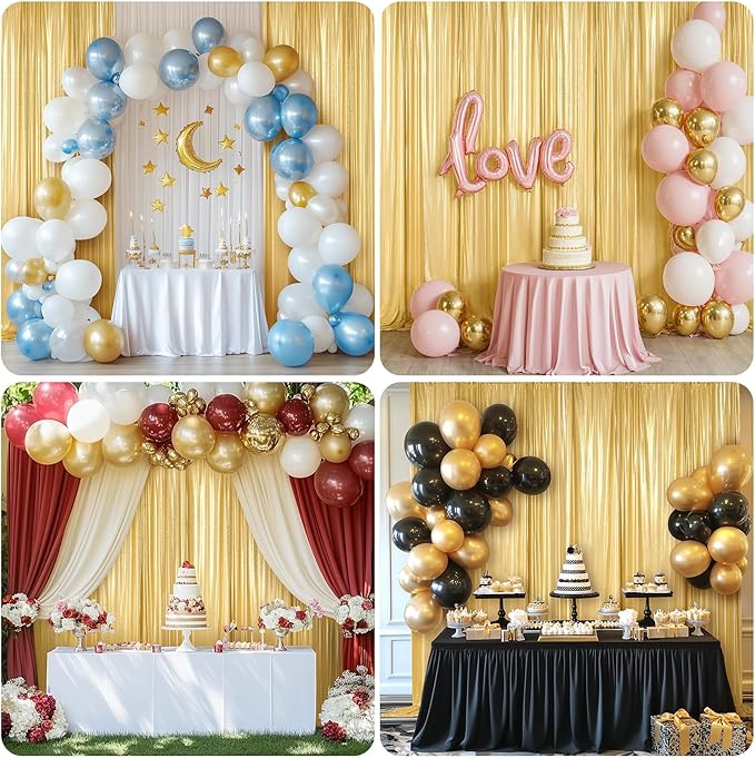 PartyVillage 20x10FT Gold Sequin Backdrop Curtain -4 Panels 5x10FT Wrinkle Free Shimmer Back Drop Cloth, Glitter Backdrop Drapes for Photography, Birthday, Wedding, Graduation Background