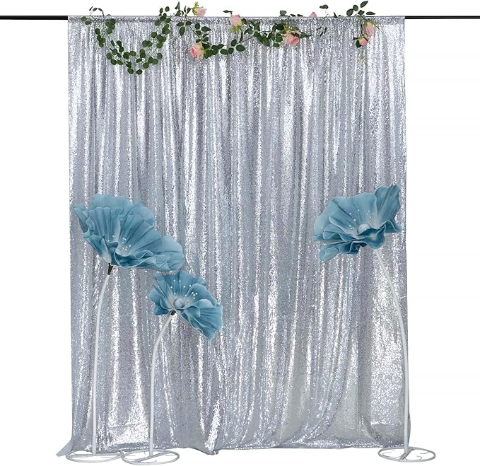Silver Sequin Backdrop 10FTx10FT 1 Panel Sparkle Backdrop Curtain Glitter Background Drape for Weddings Showers Parties Birthday Christmas Photography