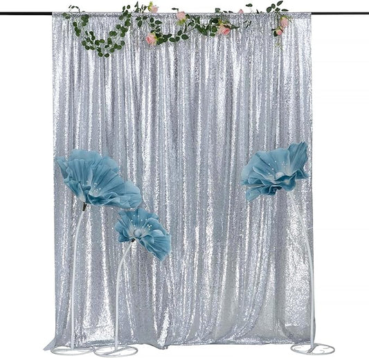 Silver Sequin Backdrop 10FTx10FT 1 Panel Sparkle Backdrop Curtain Glitter Background Drape for Weddings Showers Parties Birthday Christmas Photography