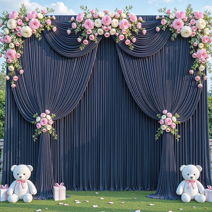 20ft x 12ft Navy Blue Backdrop Curtains Wrinkle Free Backdrop Curtain for Wedding Parties Blue Fabric Backdrops Drapes Back Drop Cloth Bridal Shower Stage Curtains Wedding Decorations for Reception