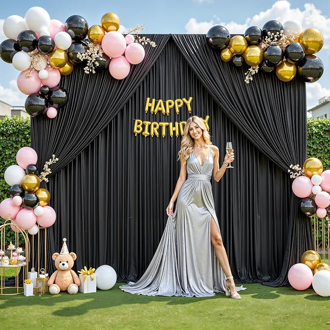 50ft x 12ft Black Backdrop Curtains Wrinkle Free Backdrop Curtain for Wedding Parties Black Fabric Backdrops Drapes Back Drop Cloth Bridal Shower Stage Curtains Wedding Decorations for Reception