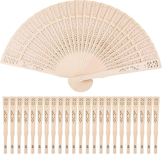 Durony 24 Piece Sandalwood Fans - Wooden Handheld Folding Fans, Scented, Vintage, for Wedding Decoration & Christmas Gifts, Natural
