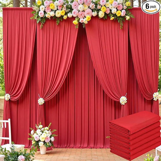 30ft x 15ft Red Wrinkle Free Backdrop Curtains for Parties,Silky Polyester Fabric Wedding Ceiling Drapes, 6 Panels 15ft Photo Back Drop Drapes for Baby Shower Photography Stage Background Cloth