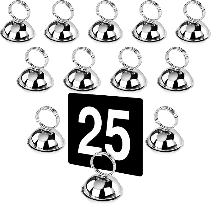 New Star Foodservice 23367 Split-Ring Style, Place Card/Table Number Holder, 2.5 x 2.33 Inch, Silver, Set of 12