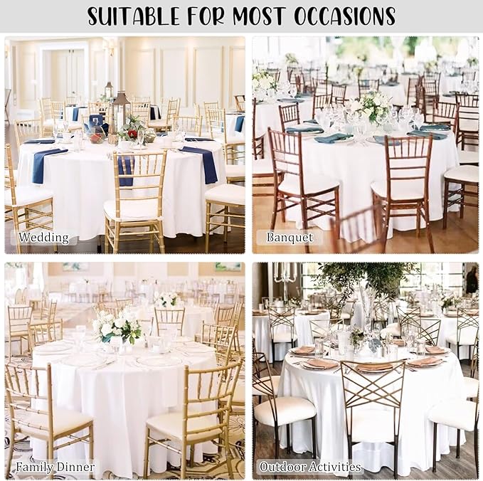 8 Pack Premium Round Tablecloth 108 Inch Round Table Covers Washable Polyester Fabric Round Table Clothes for Wedding Party Reception Banquet Buffet Restaurant (White, 108 Inch)