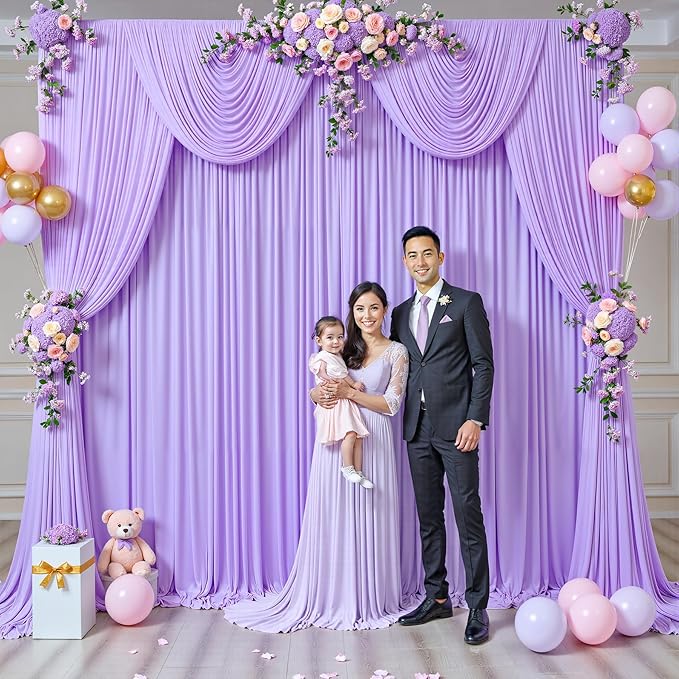 40ft x 12ft Lavender Backdrop Curtains Wrinkle Free Backdrop Curtain for Wedding Parties Lilac Fabric Backdrops Drapes Back Drop Cloth Bridal Shower Stage Curtains Wedding Decorations for Reception