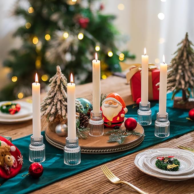 Romadedi Glass Candle Holder for Candlestick - 10Pcs Clear Small Tapered Candle Holder Wedding Decor Table Centerpiece Bulk for Candle Sticks Christmas Party Living Room Dinner Advent