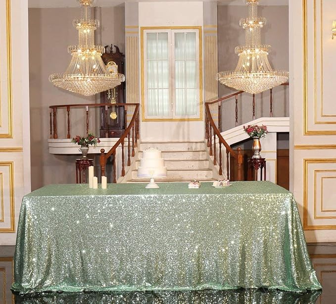SquarePie Sequin Tablecloth 60 x 120 Inch Mint Green Sparkly Table Linen for Wedding Party