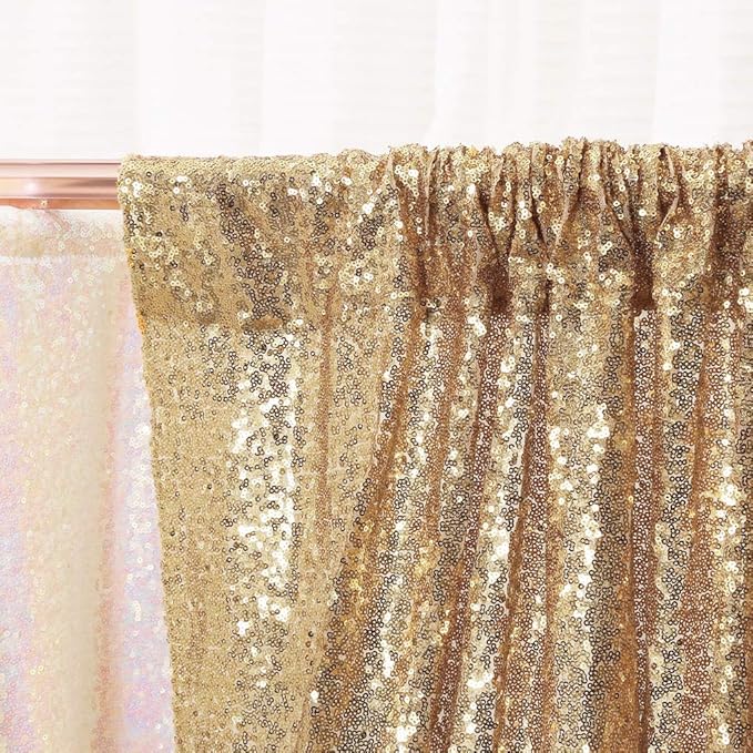 PartyDelight Sequin Backdrop Light Gold 6FTx6FT Wedding Curtain Special Events Party