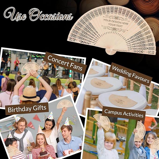 10 PCS Custom Fans Personalized Folding Fans for Line Dancing Wooden Hand Fan Wedding Favors Gift for Guests Personalized Fans for Events