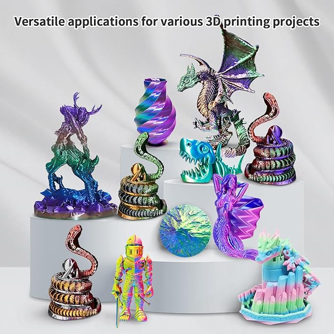 YOUSU 3D Printer Filament 1.75MM Silk PLA Filament Rainbow Color, 10 * 250g Pack Filament Bundle for 3D Printer.