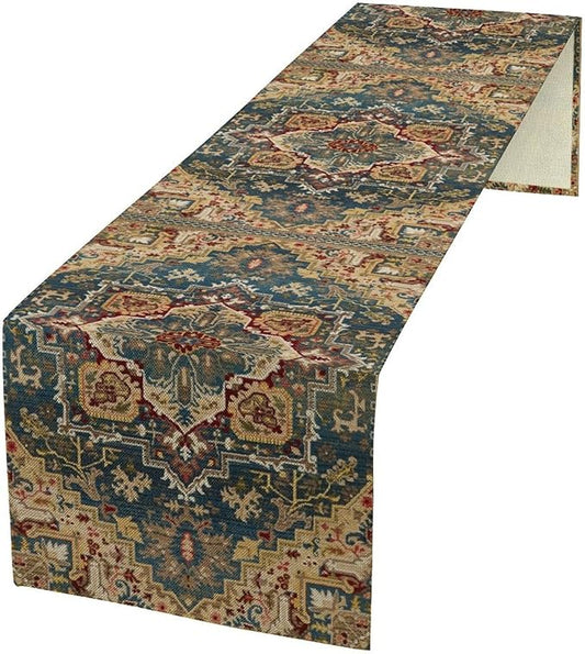 Boho Bohemia Style Table Runner, Country Rustic Farmhouse Vintahe Colorful Geometry Print Table Runner for Home Kitchen Dinner Party Holiday Decor, 13x70inch