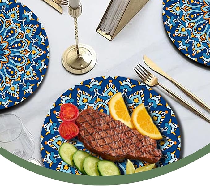 100 Count Boho Paper Plates (50×7"+ 50×9") – Disposable Plates for Party, Retro Bohemian Style Dessert Dinner Plate Set for Daily Use, Holiday, Wedding, Events