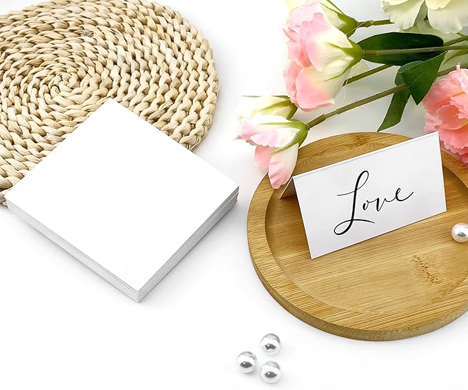 Quacc 50 PCS Blank Place Cards, 3.54" x 1.97" Name Place Cards Tent Cards for Wedding, Table, Holiday (White)