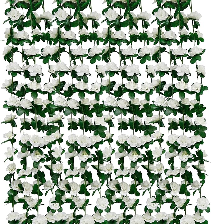 12 PCS 98.4 FT Artificial Flower Garland White Rose Garland for Wedding Room Decor（12,White）