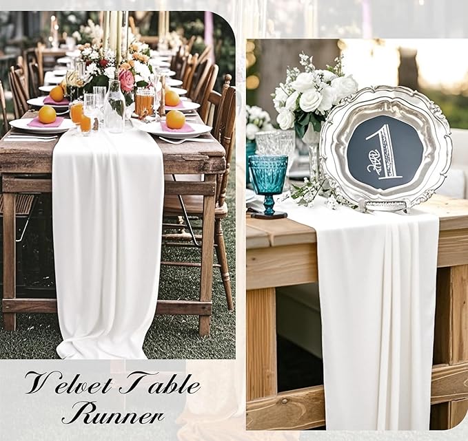Velvet Table Runner 20 x 120 Inches 10ft Luxurious Thick Soft Velvet Christmas Thanksgiving Wedding Reception Table Runner for Party Reception Decorations(Ivory, 1 Pack)