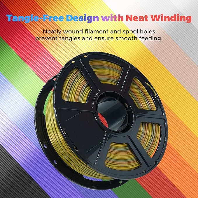 FLASHFORGE Silk PLA Filament 1.75mm Metal Rainbow, 3D Printer Filament 1kg (2.2lbs) Spool, Smooth and Silky Texture 3D Printing Filament, Dimensional Accuracy +/- 0.02mm