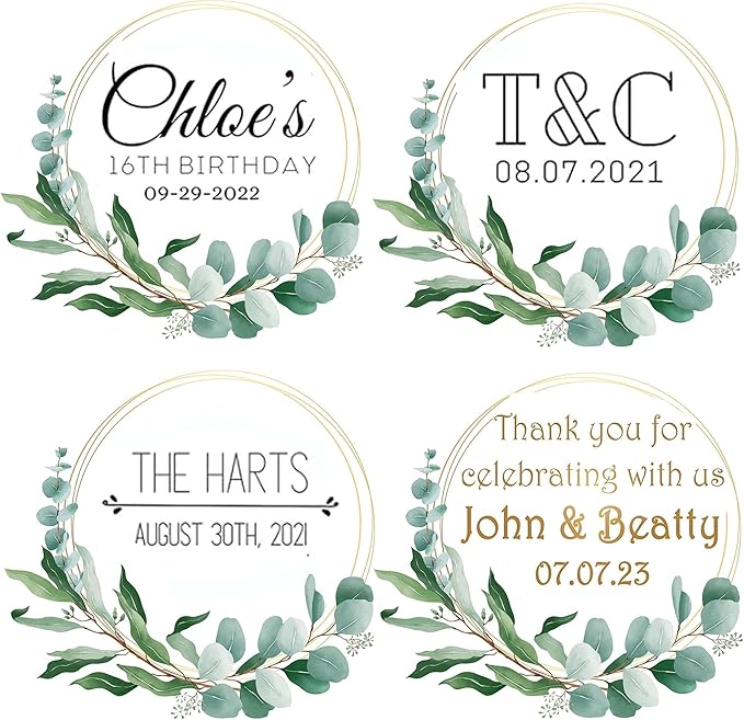 Premium Custom Stickers Labels - Personalized Stickers for Businesses Logo and Name. Birthday Pets and Label Product Boxes Wedding Favors Waterproof Labels (wreath 1, 3.5 inch)