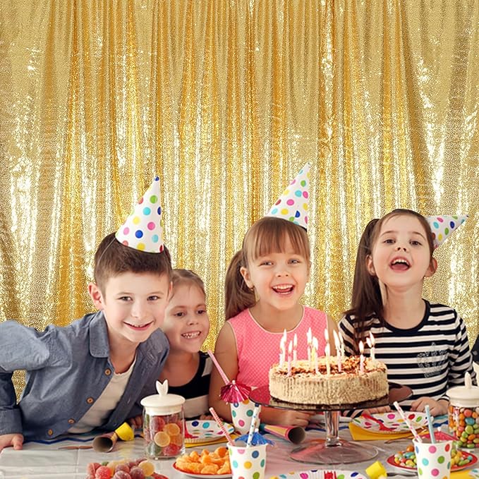 Gold Sequin Backdrop 8FTx8FT NO See-Through Photobooth Backdrop Curtains for Birthday, Party, Wedding Decoration