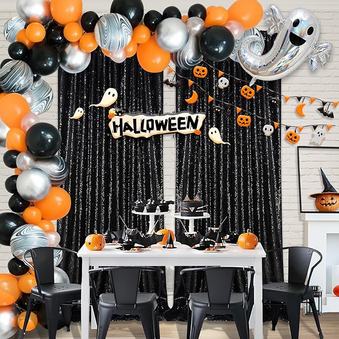 Black Sequin Backdrop 4 Panels 2FTx8FT Halloween Backdrop Curtains Party Backdrop Wedding Baby Shower Decoration