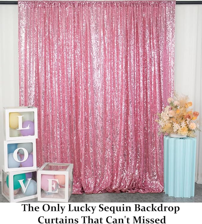 DUOBAO Sequin-Backdrop-Curtain 7FTx7FT Pink Gold Glitter Sequin Curtain Wedding Background Christmas Backdrop for Curtains Bridal Baby Shower Background(7FTx7FT, Pink Gold)