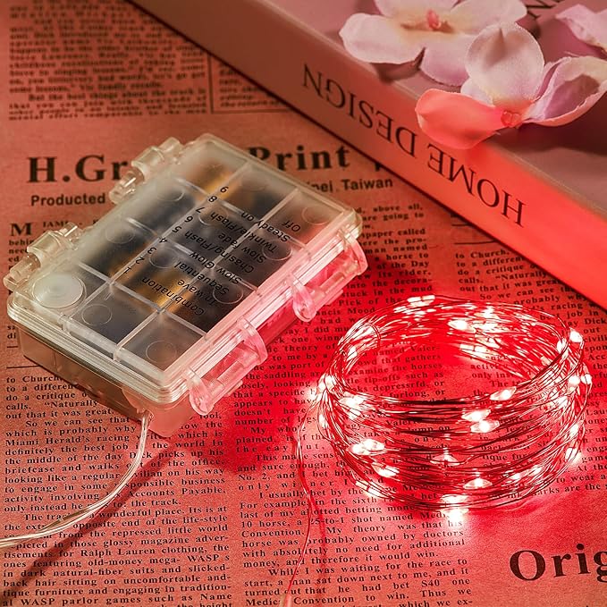 2 Pack 32.8 Ft. Battery Operated Outdoor String Lights with Remote & Timer, LED Red Fairy Lights, Waterproof Twinkle Lights for Bedroom, Dorm, Mason Jar, Wedding, Party, Christmas