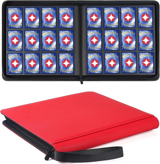 GEAoffice 12 Pocket Trading Card Binder for 720 Cards, Sturdy PU Cover Side Loading Zipper Collection Binder Album for MTG, TCG, Game & Sports Cards, Ringless, Non-PVC, Red