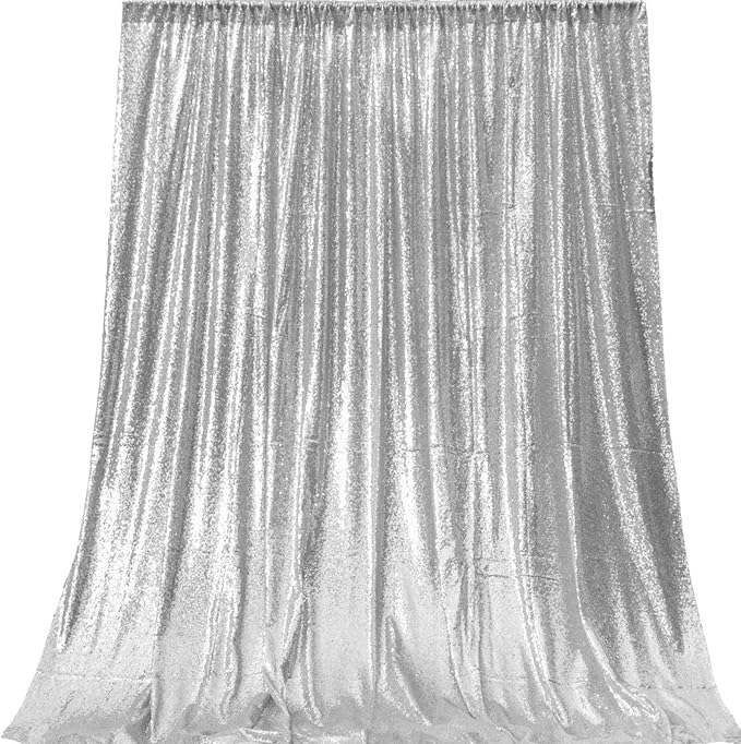 Silver Sequin Backdrop Curtains 4 Panels 2FTx8FT Wedding Photo Backdrop Glitter Birthday Bridal Party Curtains Sparkle Background Drapes Parties Decor Curtains