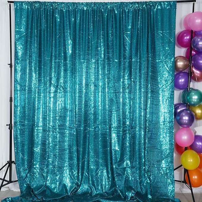 Poise3EHome 8Ft x 10Ft Teal Sequin Backdrop, Glitter Thick Satin Sequin Background Drapes,Sequence Xmas Thanksgiving Backdrop for Wedding Party Holiday Festival Decor