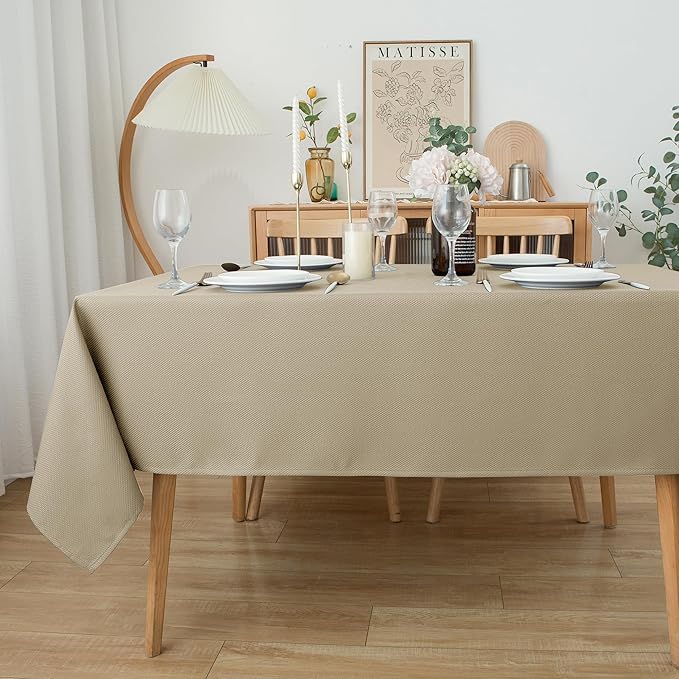 Biscaynebay Textured Fabric Tablecloths 90x156 Inches Rectangular, Natural Water Resistant Tablecloths for Dining, Kitchen, Wedding, Parties etc. Machine Washable