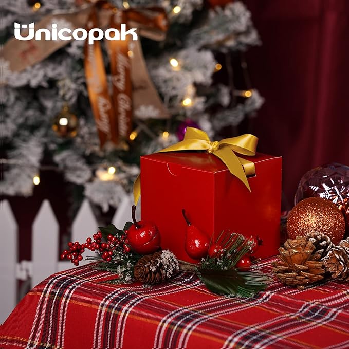 UnicoPak 4x4x4 Christmas Red Gift Boxes 50 Pcs, Holiday Gift Boxes Small Gift Boxes with Lids for Gift Ornaments, Candles, Mugs, Crafting, for Birthday, Party, Christmas Boxes for gifts