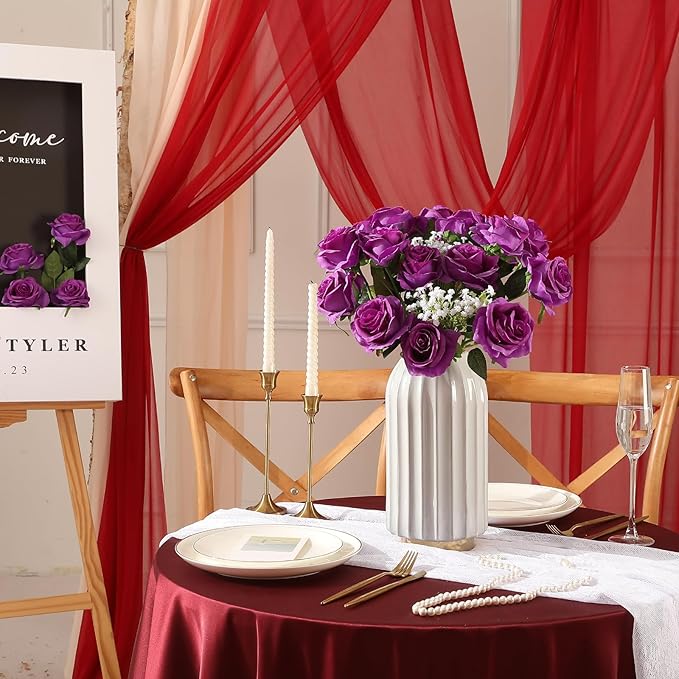 Tifuly Purple Roses Artificial Flowers - 12 pcs Realistic Single Long Stem Fake Silk Roses Bouquet for Party Home Wedding Centerpiece Office DIY Decor