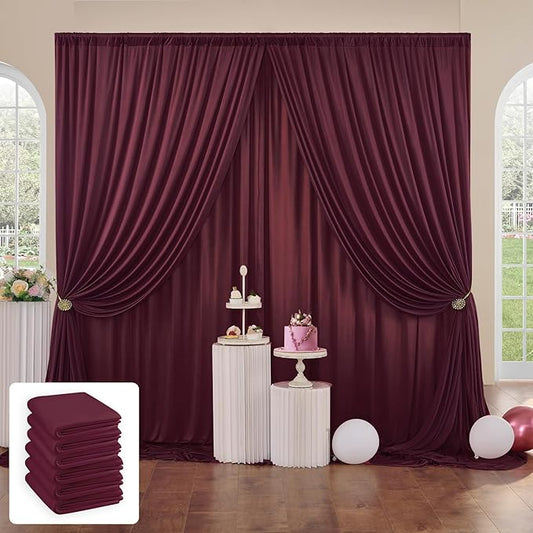 30 ft x 10 ft Wrinkle Free Maroon Backdrop Curtain for Parties, Polyester Burgundy Photo Backdrop Drapes 6 Panels 5x10ft for Baby Shower Wedding Birthday Party Engagement Ceremony Decoration