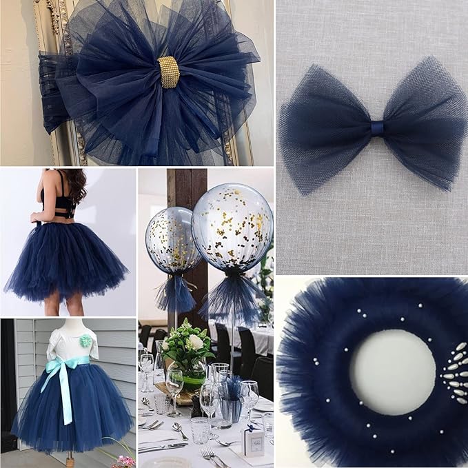 Navy Blue Tulle Fabric Rolls 6 Inch by 100 Yards (300 feet) Fabric Spool Tulle Ribbon for DIY Navy Blue Tutu Bow Baby Shower Birthday Easter Party Wedding Decorations Christmas Craft Supplies