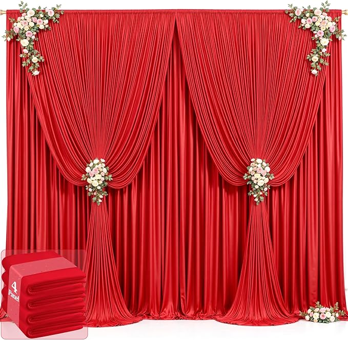 20ft x 12ft Red Backdrop Curtains Wrinkle Free Backdrop Curtain for Wedding Parties Red Fabric Backdrops Drapes Back Drop Cloth Bridal Shower Stage Curtains Wedding Decorations for Reception