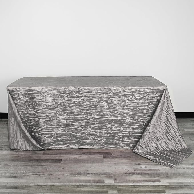 YOUR CHAIR COVERS - 90 x 132 Inch - 6 ft Dark Silver/Platinum Rectangular Crinkle Taffeta Tablecloth – Elegant Table Linen for Banquet Tables, Weddings & Events