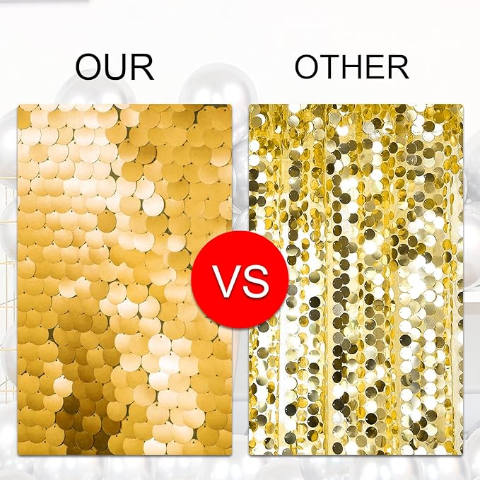 JYFLZQ Gold Payette Sequin Backdrop Curtains 4ft x 8ft 2 Panels Shimmer Wall Backdrop Big Sequin Background Thick Glitter Photo Booth Backdrops for Birthday Wedding Prom Parties