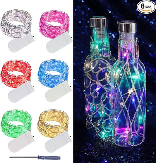 LAMPHOME 6 Pack Fairy Lights Battery Operated String Lights 6.6ft 20 Led Mason Jar Lights Waterproof Silver Wire Light Fireflies DIY Party Wedding Christmas Decoration(6 Pack,Multicolour)