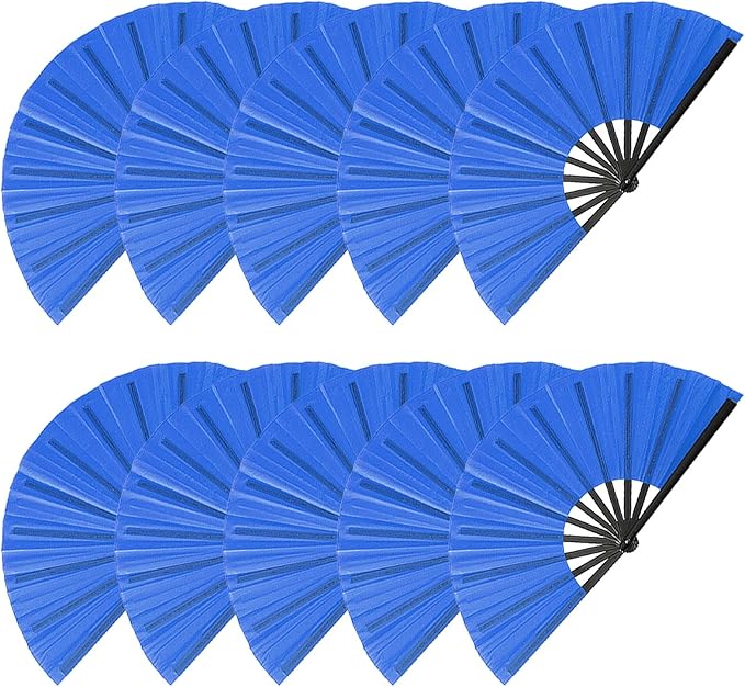 10 Pcs Loud Clap Fans for line Dancing Bulk, Chinese Kung Fu Tai Chi Large Hand Fans for Women Foldable for Festival Dance Party Popping Clacking (Navy)