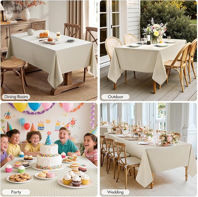 MIULEE Natural Linen Cottton Table Cloth Rectangle Tablecloth Waterproof Spillproof Cross-Star Textured Table Cltoth Decorative Farmhouse Style for Dining Party Weddings 52x70 Inch