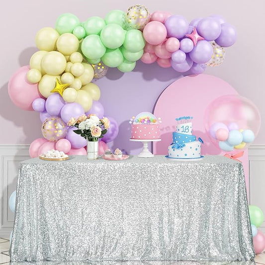 SquarePie Sequin Tablecloth 50 x 72 Inch Silver Sparkly Table Cloth for Wedding Party Decoration